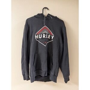 Vintage Y2K Hurley Hoodie Sweatshirt Mens Size Medium Black Box Logo Surf Skater